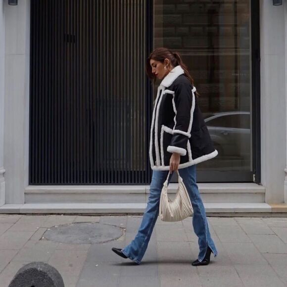 Mango Faux Shearling Coat Jacket Combination New - Picture 3 of 7